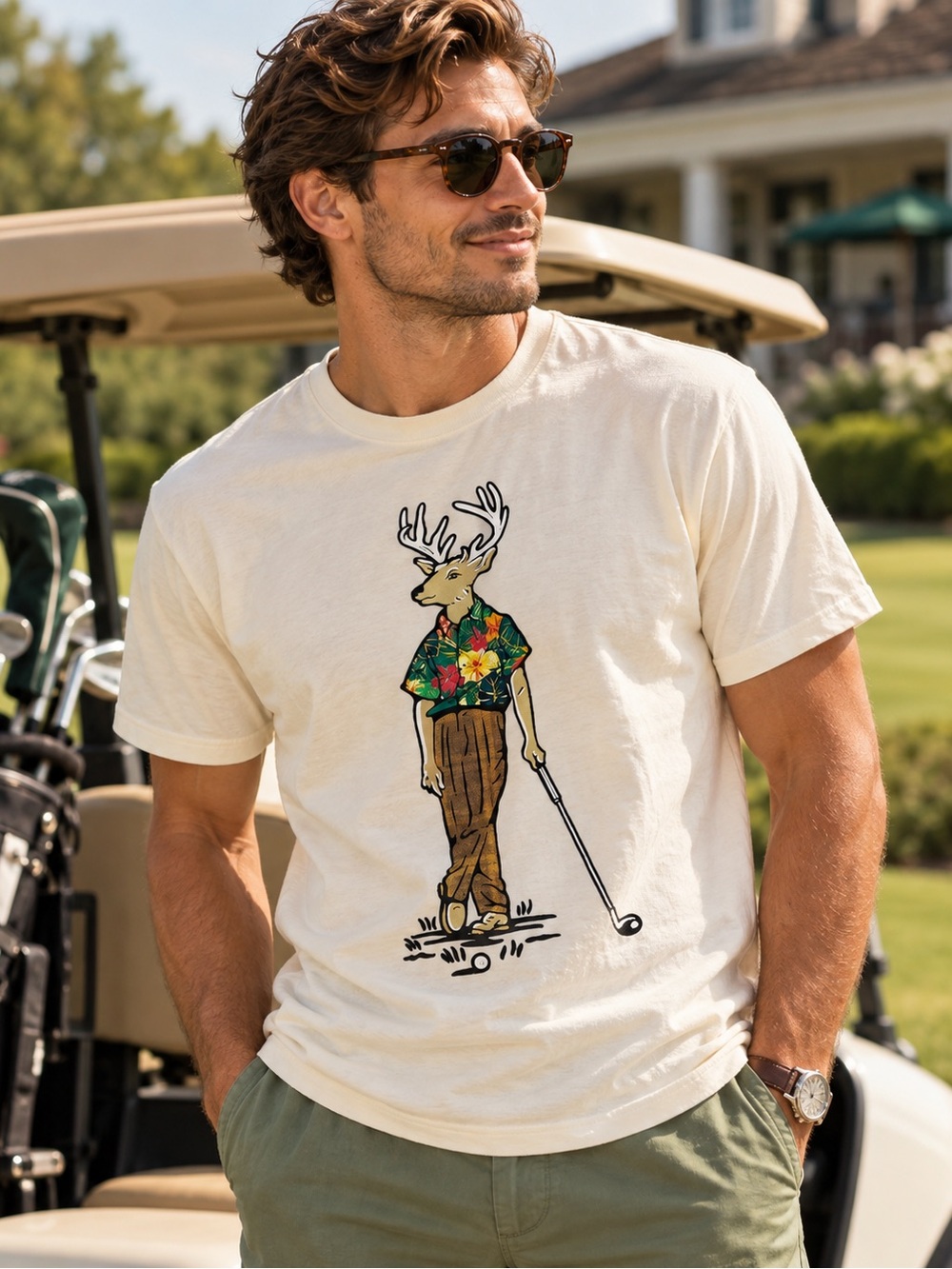 Buckhead Thread Co Atlanta Golf Deer Graphic Tee Mens L